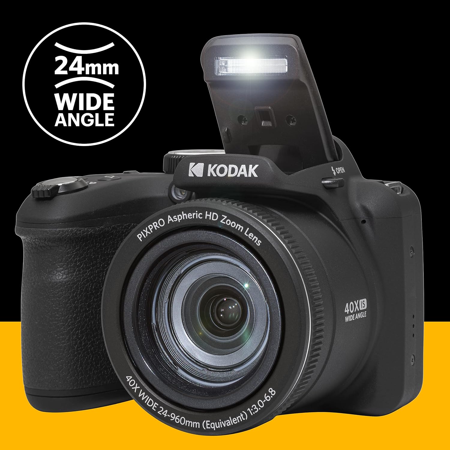 Kodak PIXPRO AZ405 Digital Camera, 40x Optical Zoom Bridge with 20MP Sensor, AA Batteries, OIS, 1080p Full HD Video, Black