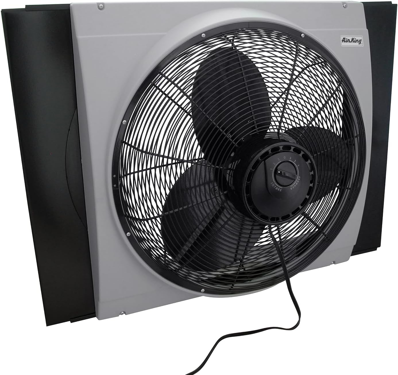 Air King 20" 1/6 HP Whole House Window Fan with 3-Speeds and Storm Guards for Circulation and Exhausting Air, 9166, Black