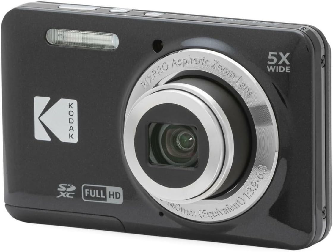 Kodak PIXPRO Friendly Zoom FZ55 Digital Camera (Black) Bundle with 32GB SD Card, Camera Case, and Battery Travel Charger (4 Items)