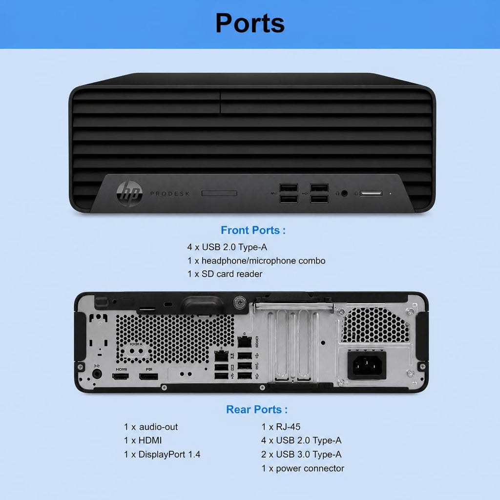 HP ProDesk 400 SFF Business Desktop Computer, Intel CPU, 16GB RAM, 1TB HDD + 256GB PCIe SSD, Dual 4K Display Support, Type-C, DisplayPorts, Wi-Fi, HDMI, Wire Keyboard & Mouse, Windows 11 Pro