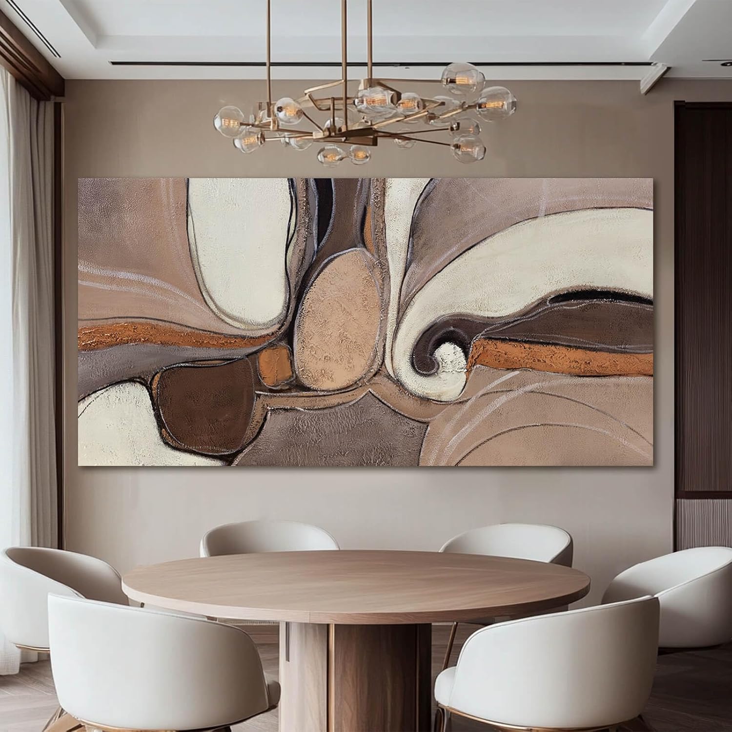 YETHEN WAL Large Neutral Abstract Wall Art Organic Swirl Home Decor Aesthetic Canvas Prints for Bedroom Entryway Living Room 29x58 Inch