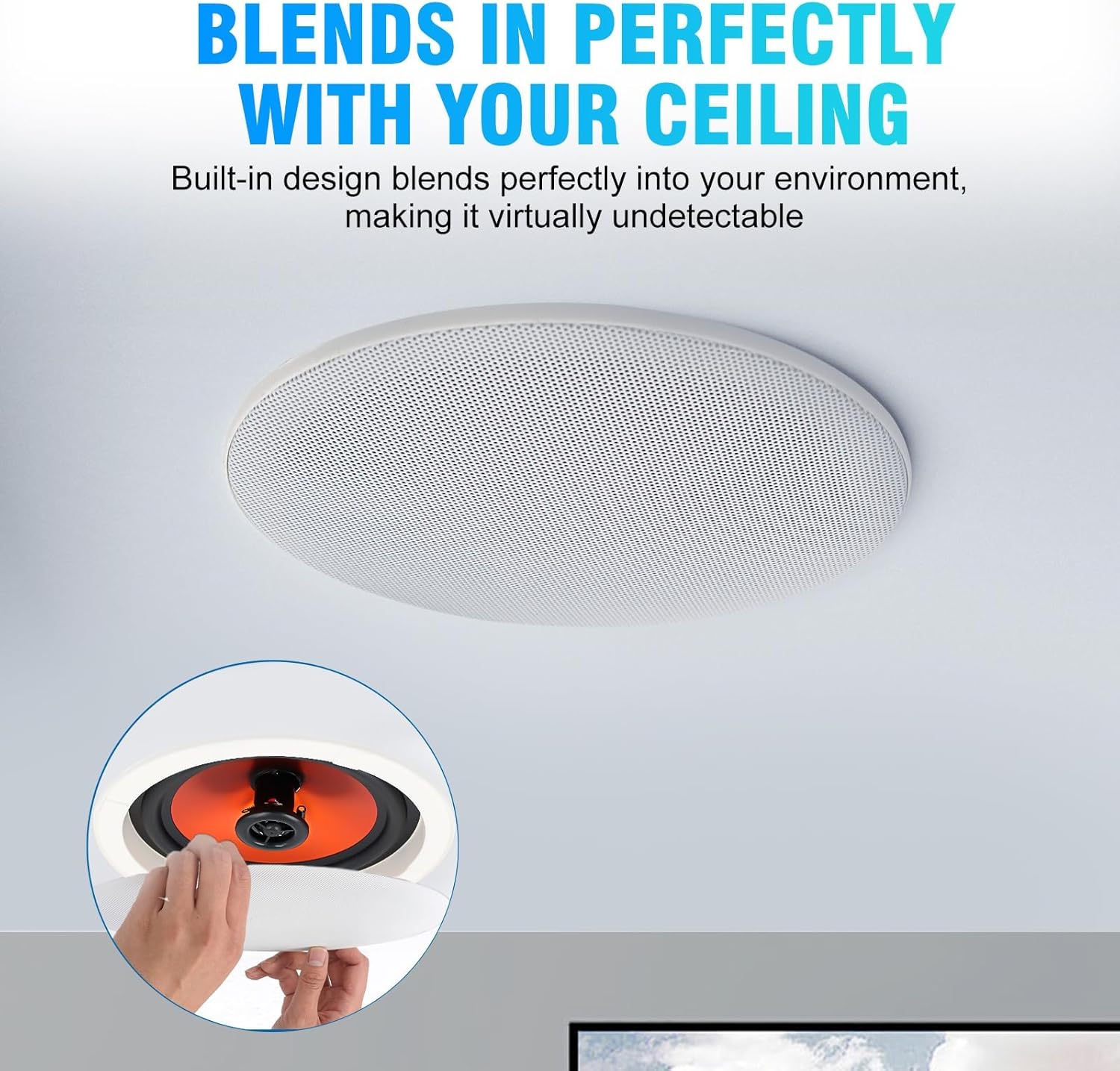 STUDIOFINIX 8 Inch Bluetooth Ceiling Speaker System, 400W Peak in-Ceiling Speakers with 2-Channel Wall Amplifier, Flush Mount Home Audio for Living Room, Office, Kitchen & Covered Patio（Pair）