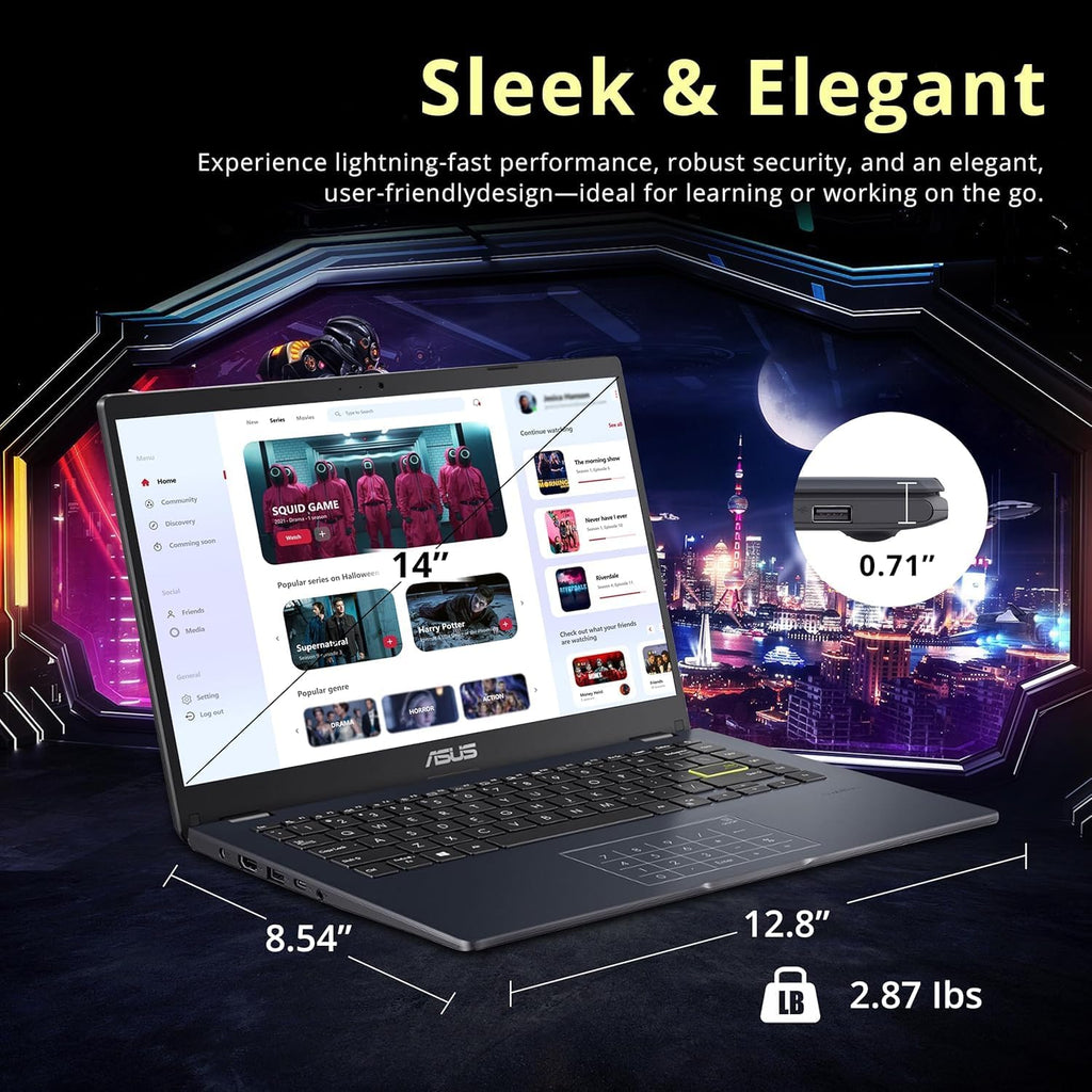 ASUS 14" Laptop for Business & Student, 14" FHD Display, Intel Celeron N4500, 1-Year of Microsoft 365, 4GB Memory, 64GB eMMC, NumberPad, Webcam, HDMI, Wi-Fi, Windows 11