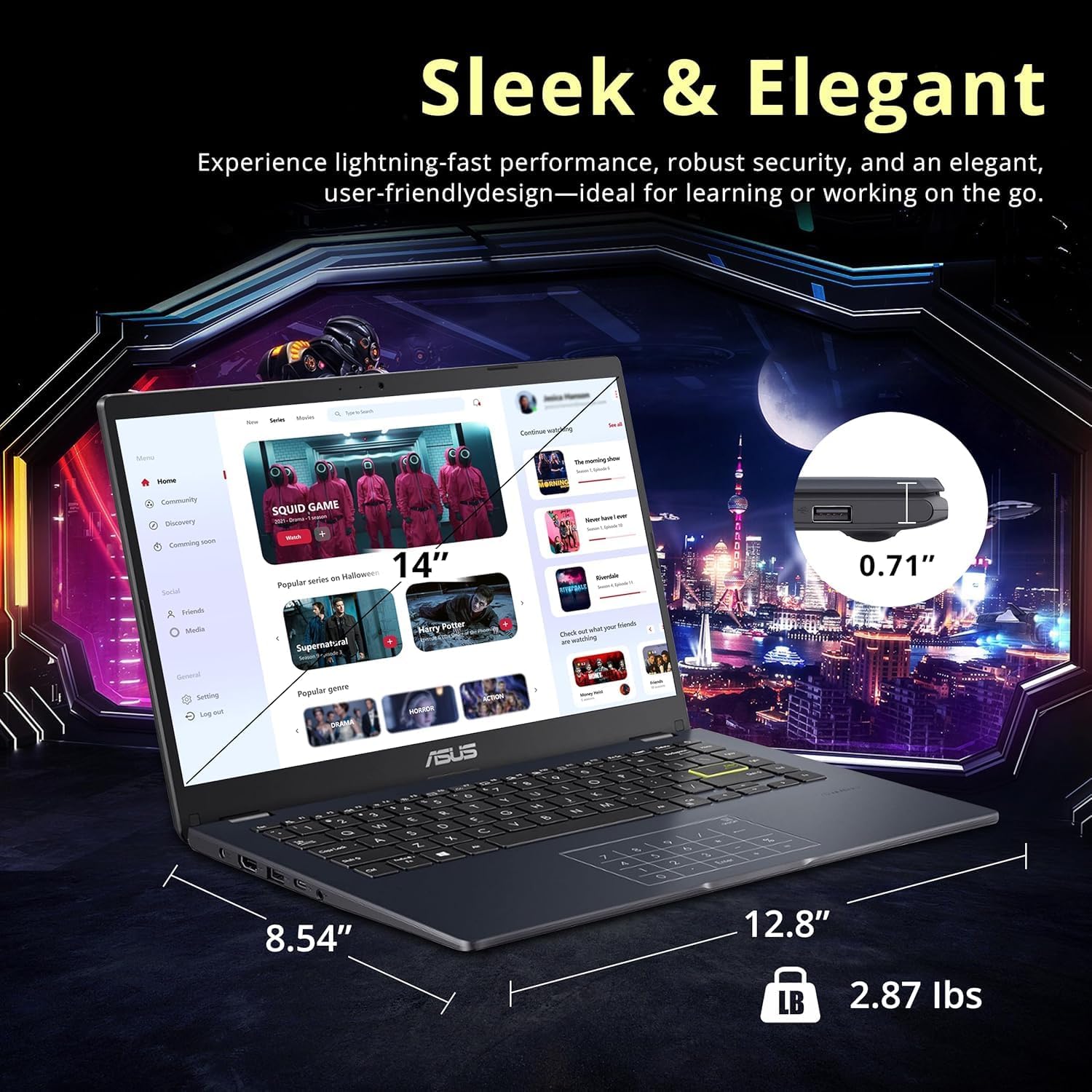 ASUS 14" Laptop for Business & Student, 14" FHD Display, Intel Celeron N4500, 1-Year of Microsoft 365, 4GB Memory, 64GB eMMC, NumberPad, Webcam, HDMI, Wi-Fi, Windows 11