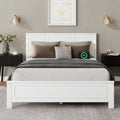 Queen Size Platform Bed Frame, Heavy Duty Pinewood Bedframes with Tall-Panel Headboard and Footboard, Built-in LED Lights/USB Charging Station/No Box Spring Needed, White