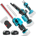 SEESII Electric Chainsaw Trimmer Pruner: 4-in-1 Cordless Chainsaw, Hedge Trimmer, Pruning Shears with 2× Rechargeable 4000mAh Batteries, Garden Tool Kit for Tree Trimming and Branch Cutting