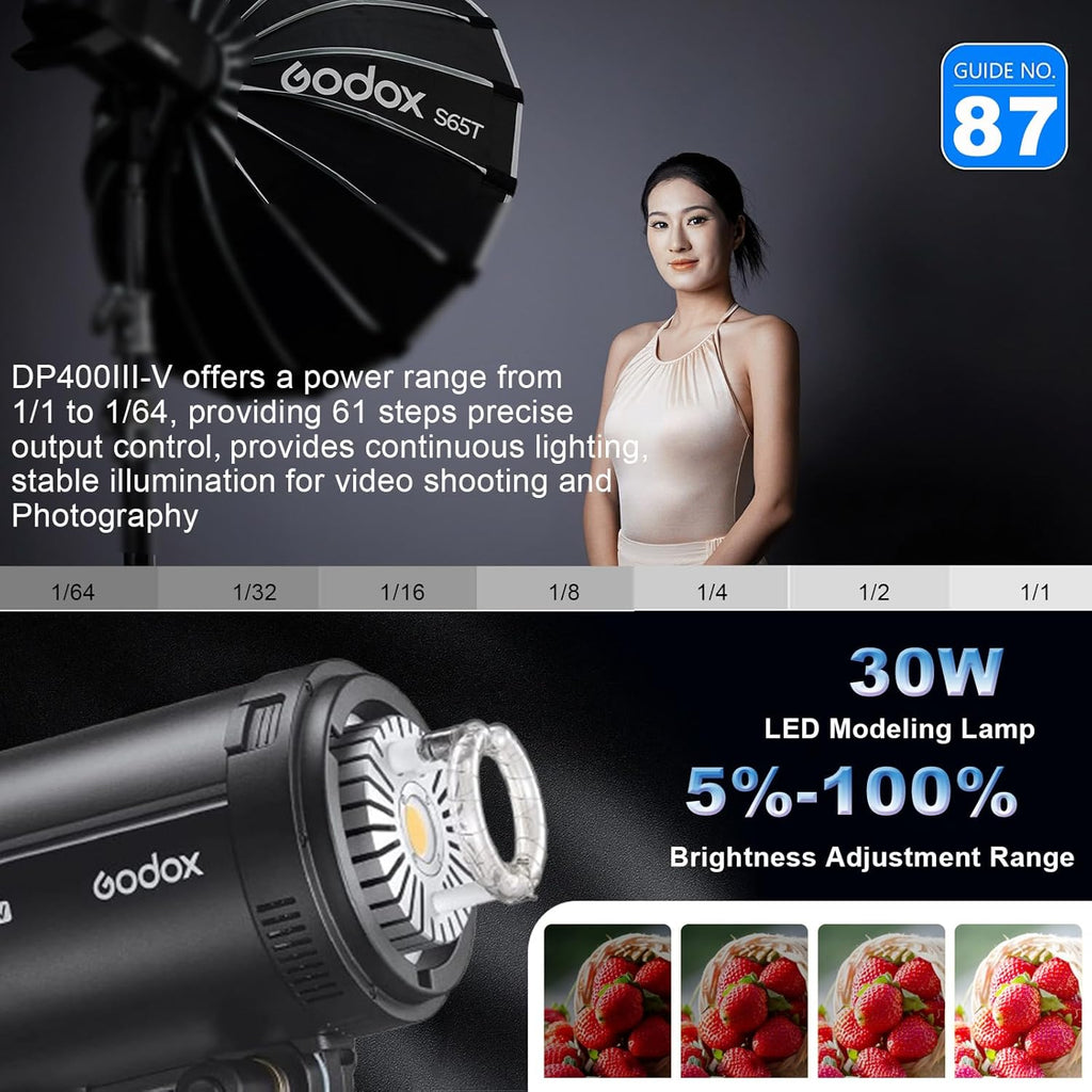 2pcs Godox DP400IIIV Studio Flash Kit for Photography,400Ws Strobe Professional Lighting with Tripod Stands,Bowens Mount Softbox,Umbrella Reflector,Carry Bag for Portrait Product Wedding Shooting