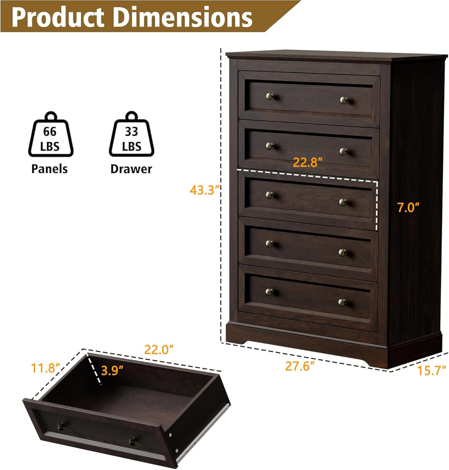 LOUVIXA Farmhouse Bedroom Sets of 4, 4Pcs Farmhouse Dresser Set .Including 9 Drawer Dresser, 5 Drawer Dressers and Nightstand Set of 2 with Charging Station (Brown Sets, 4 Pieces)