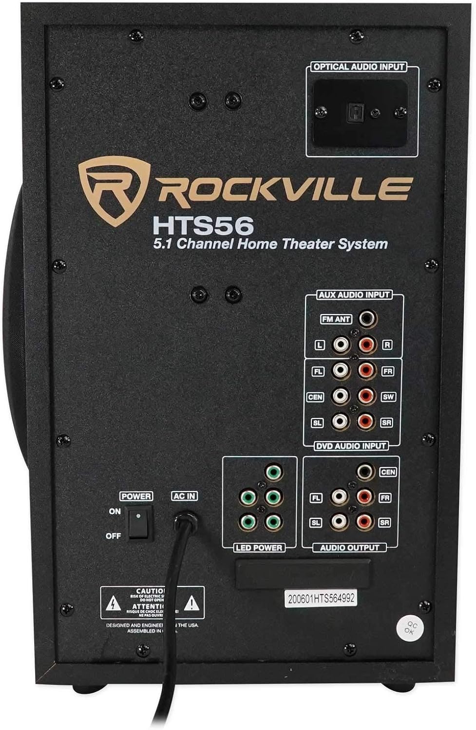Rockville HTS56 1000W 5.1 Channel Home Theater System, Bluetooth, USB, 8" Subwoofer, LED Light Effects, Remote Control, Optical Input, for Movies, Music & Karaoke