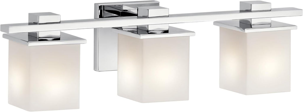 Kichler Tully 24" Vanity Light in Chrome, 3-Light Modern Bathroom Light with Satin Etched Cased Opal Glass, (24" W x 6.5" H), 45151CH