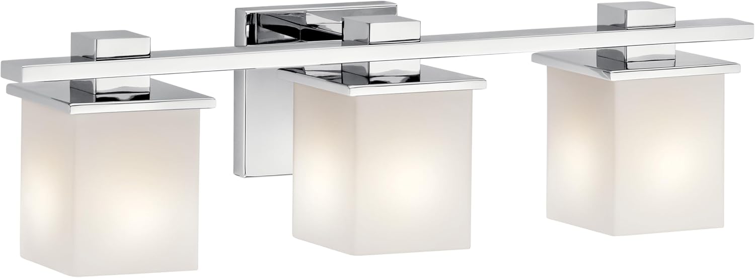 Kichler Tully 24" Vanity Light in Chrome, 3-Light Modern Bathroom Light with Satin Etched Cased Opal Glass, (24" W x 6.5" H), 45151CH