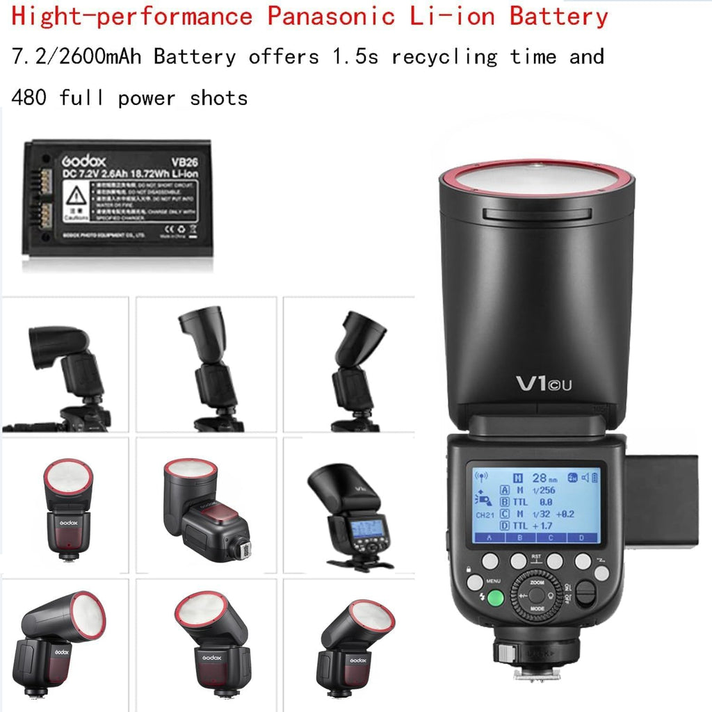 GODOX V1 V1-C V1C Godox Flash for Canon Flash Speedlite,76Ws 2.4G TTL1/8000 HSS Camera Flash for Canon,480 Full Power Shots,1.5s Recycle Time,2600mAh Li-ion Battery,LED Modeling Lamp(USA Version)
