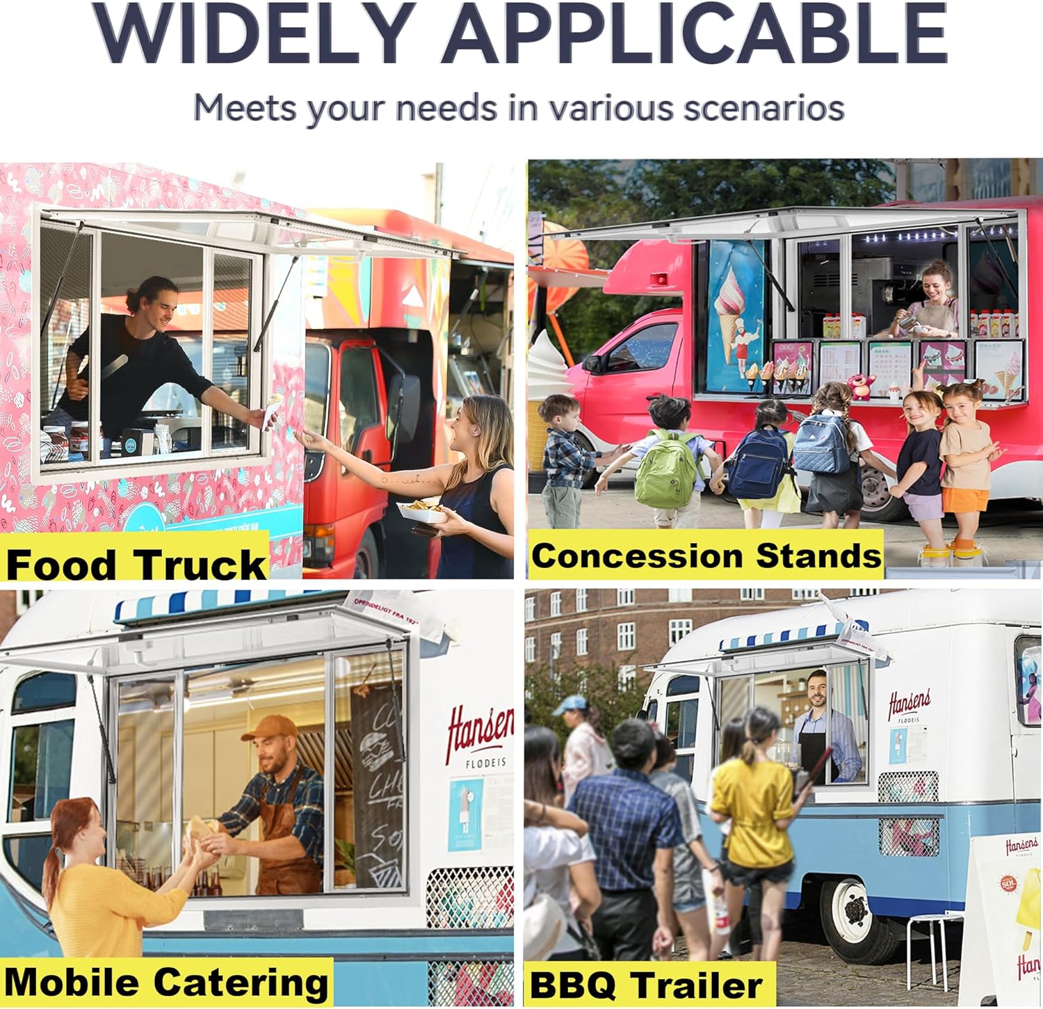 60" x 36" Concession Window for Food Truck, Aluminum Trailer Window with 4 Sliding 304 Stainless Steel Screens, Weatherproof, Lockable 85° Awning Door, w/Hook, No Glass