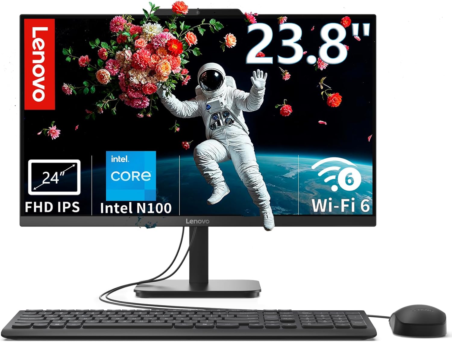 Lenovo IdeaCentre 24 All-in-One Desktop, 23.8" FHD IPS Display, Intel N100 Processor, 16GB RAM, 512GB PCIe SSD, Wi-Fi 6, Bluetooth 5.2, Windows 11 Home, Business & Home Office PC