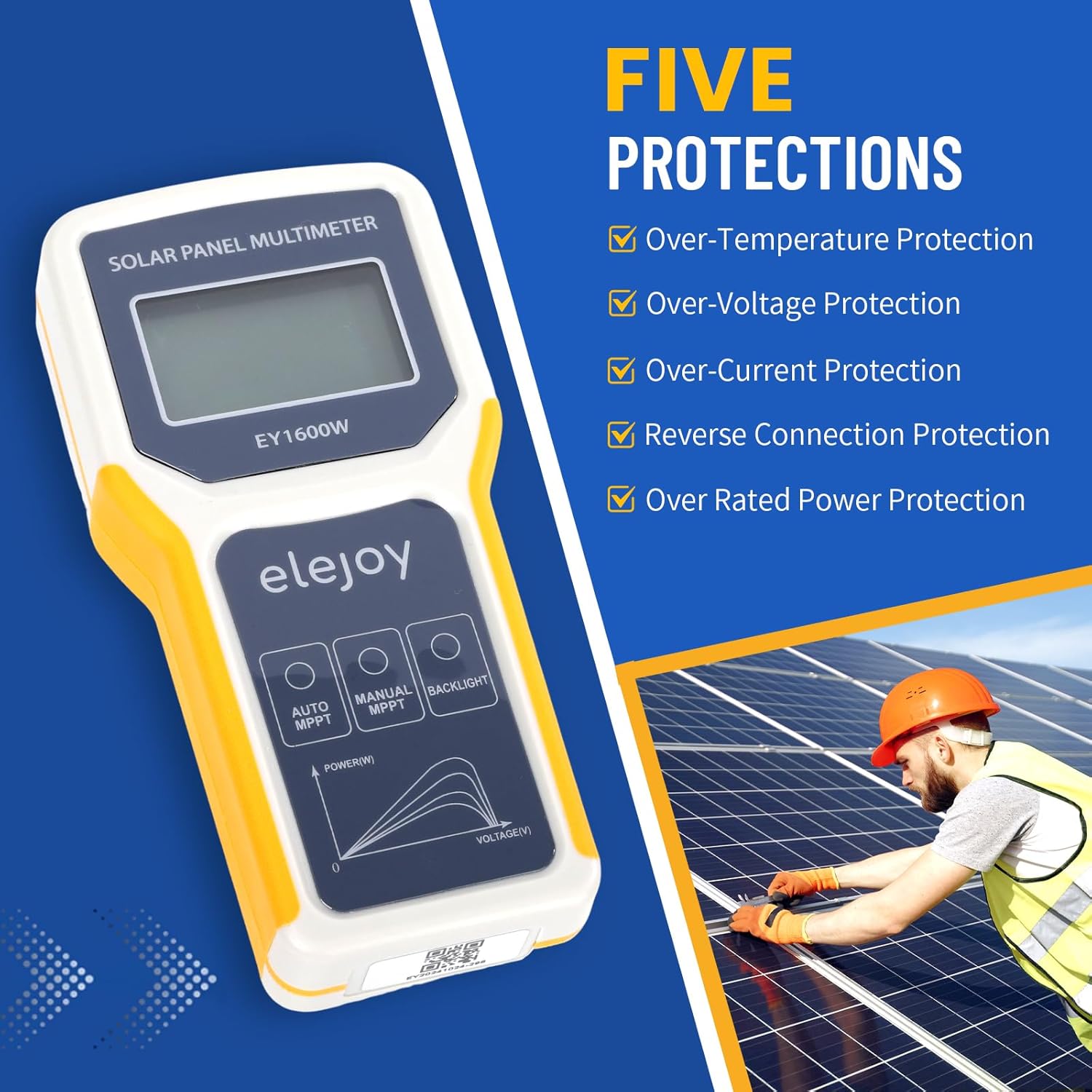 1600W Solar Panel Tester MPPT Photovoltaic Multimeter & Watt Meter Smart Portable Tool for Solar PV Panel Data & Troubleshoot Measures Power Output, Performance, and Open Circuit Voltage