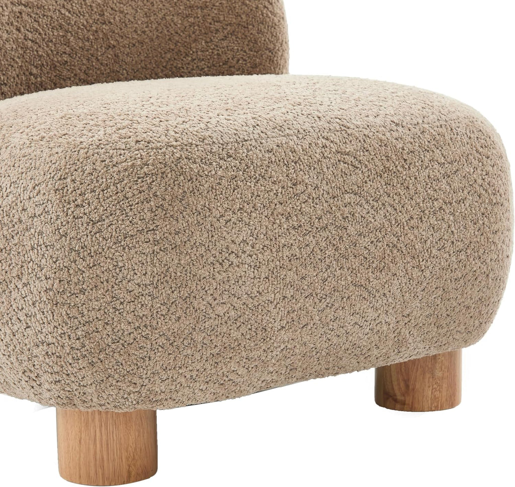 Christopher Knight Home Modern Low Profile Accent Chair for Living Room, Boucle Upholstered Armless Chair with Rubberwood Legs, Comfy Lounge Armchair, Plush Cloud-Like Seating for Bedroom, Light Brown