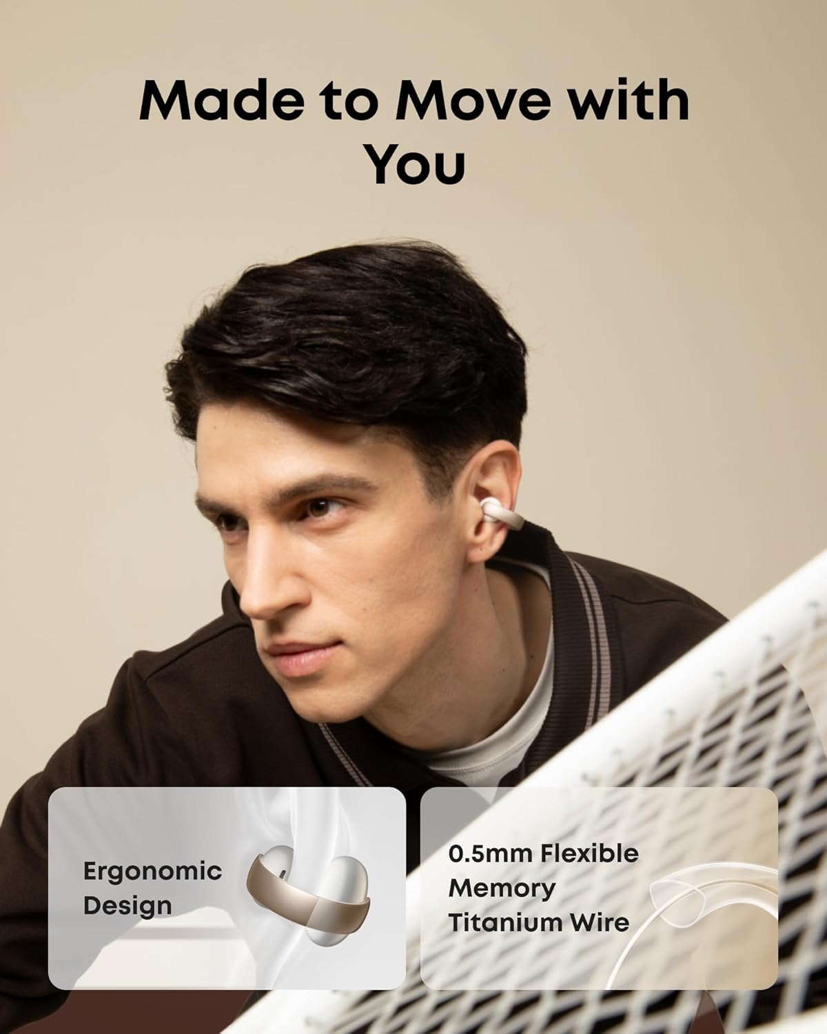 Soundcore AeroClip by Anker, Open-Ear Earbuds, Clip-On Headphones, Adaptive Comfort, Clear Calls with 4 Mics and AI, Stable Fit, 12mm Drivers for Powerful Bass, Hi-Res, Open-Ring Design