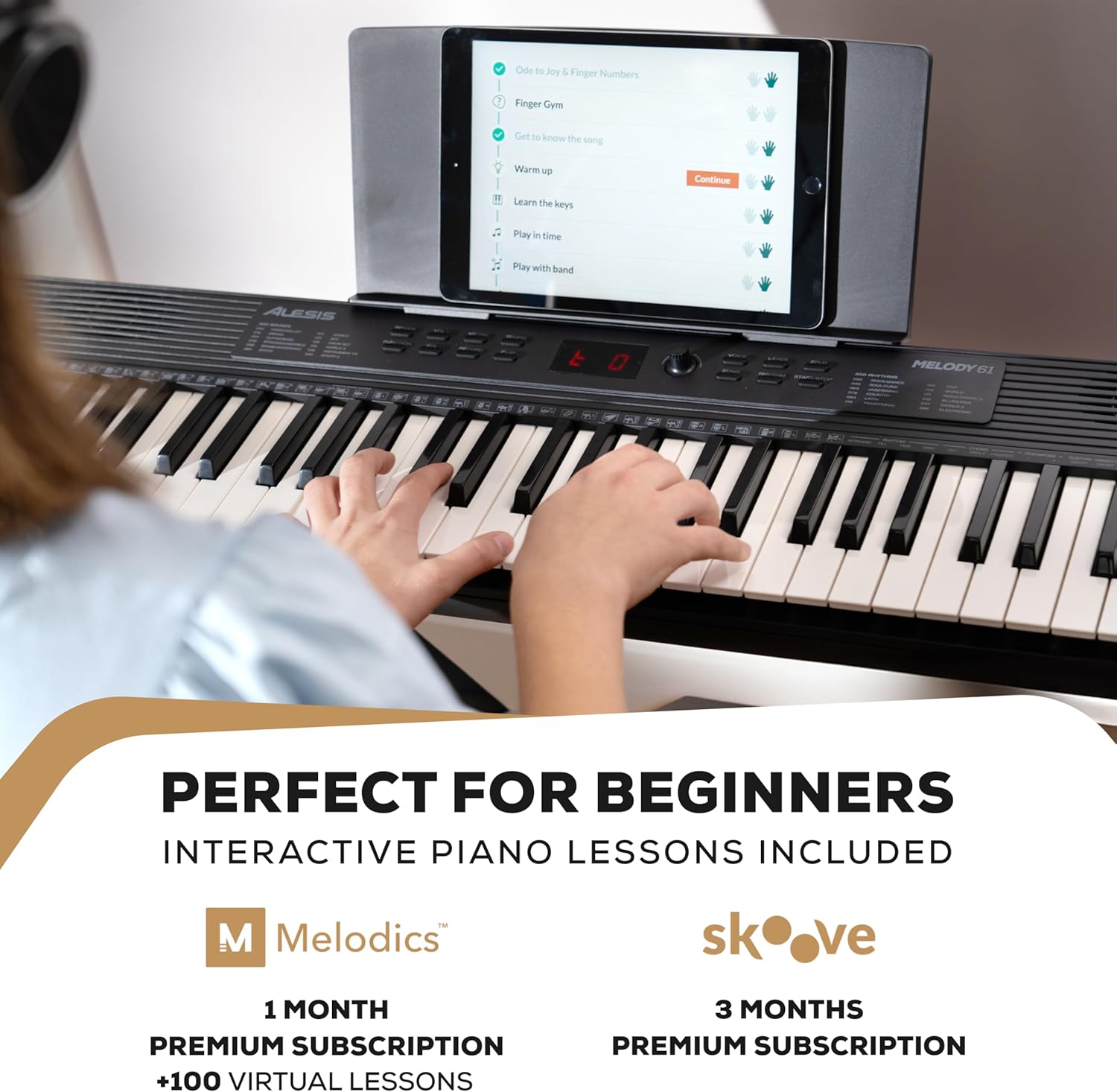 Alesis Melody 61 MK4 Keyboard Piano for Beginners with 61 Keys, Speakers, Stand, Bench, Headphones, Tablet/Sheet Music Stand, 300 Sounds and Music Lessons