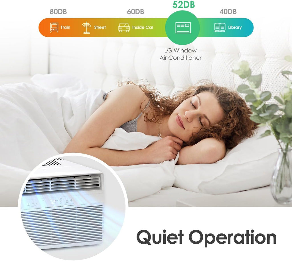 LG 8,000 BTU Smart Window Air Conditioner with Dehumidifier, 115V, Window AC for Medium Rooms up to 350 Sq. Ft., Window Unit AC with Remote Control, 3 Speeds, Auto-Restart, 24-Hour Timer, White