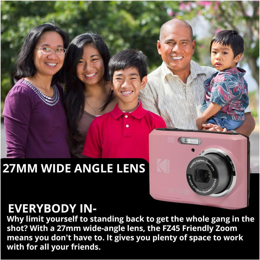Kodak PIXPRO FZ45 Friendly Zoom 16MP 1080p Full HD Digital Camera (Pastel Pink) Bundle with Memory Card (2 Items)