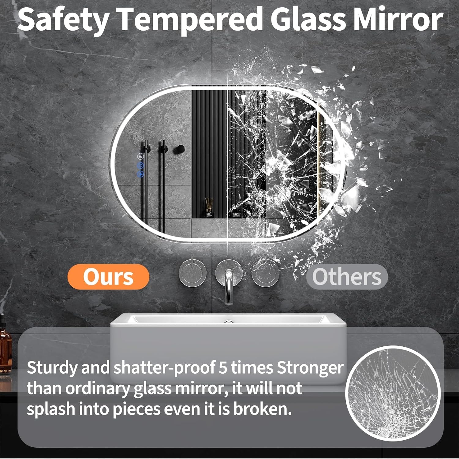 Oval LED Bathroom Mirror, 24"x 40" Frameless LED Mirror with Front Light and Backlit, Anti-Fog, Dimmable Modern Wall Mounted Lighted Mirror, Pill-Shaped Smart Mirror Bathroom