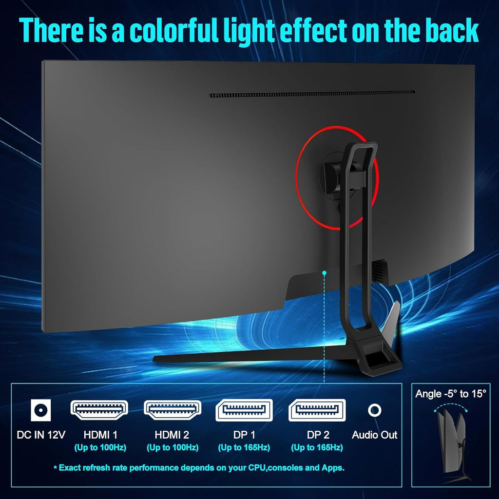 Gawfolk 34 Inch Ultrawide Curved Gaming Monitor, 21:9 UWQHD 3440x1440 165Hz Curved 1500R Computer Monitor PIP/PBP,1ms(MPRT) 128% sRGB,HDMI & DP,Tilt Adjustable,Panoramic for Office & Immersive Gaming
