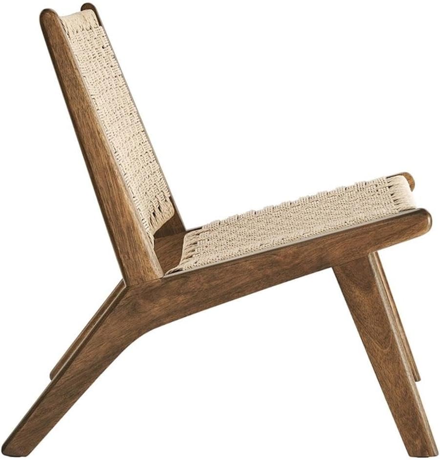 Modway Saoirse Woven Rope Wood Accent Lounge Chair in Walnut Natural
