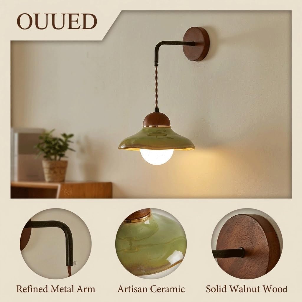 Mid-Century Artisan Iron Sconce, Handcrafted Industrial Wall Hanging Lamp with Rich Walnut Texture Finish; Elegant Decorative Lighting Fixture for Sophisticated Bedroom, Corridor and Studio