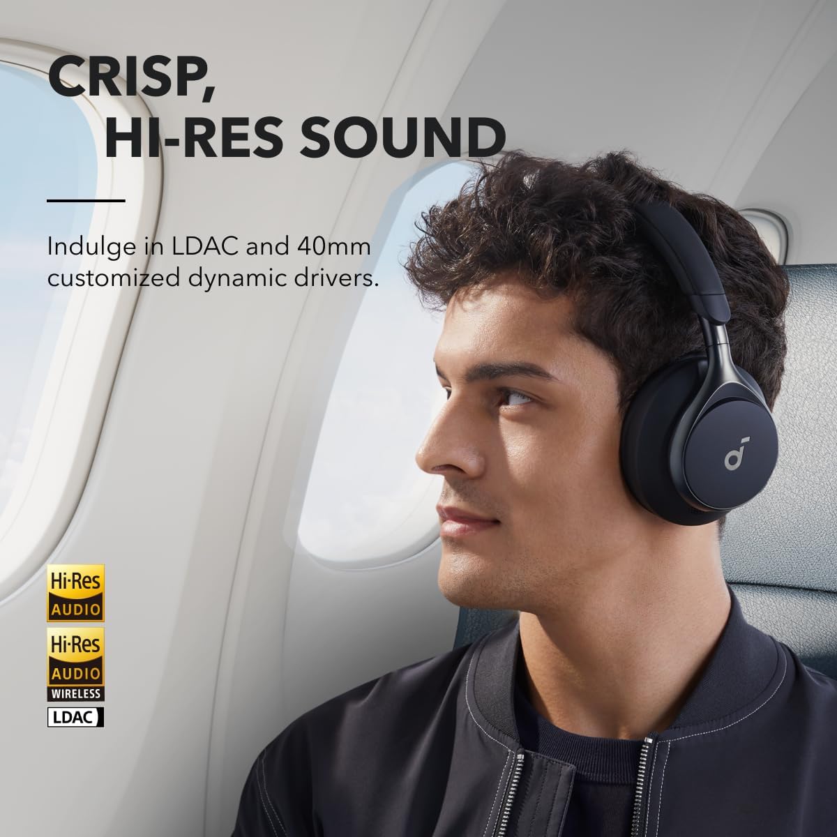 Soundcore by Anker, Space One, Active Noise Cancelling Headphones, 2X Stronger Voice Reduction, 40H ANC Playtime, LDAC Hi-Res Wireless Audio, Comfortable Fit, Clear Calls, Bluetooth 5.3 (Abyss Black)