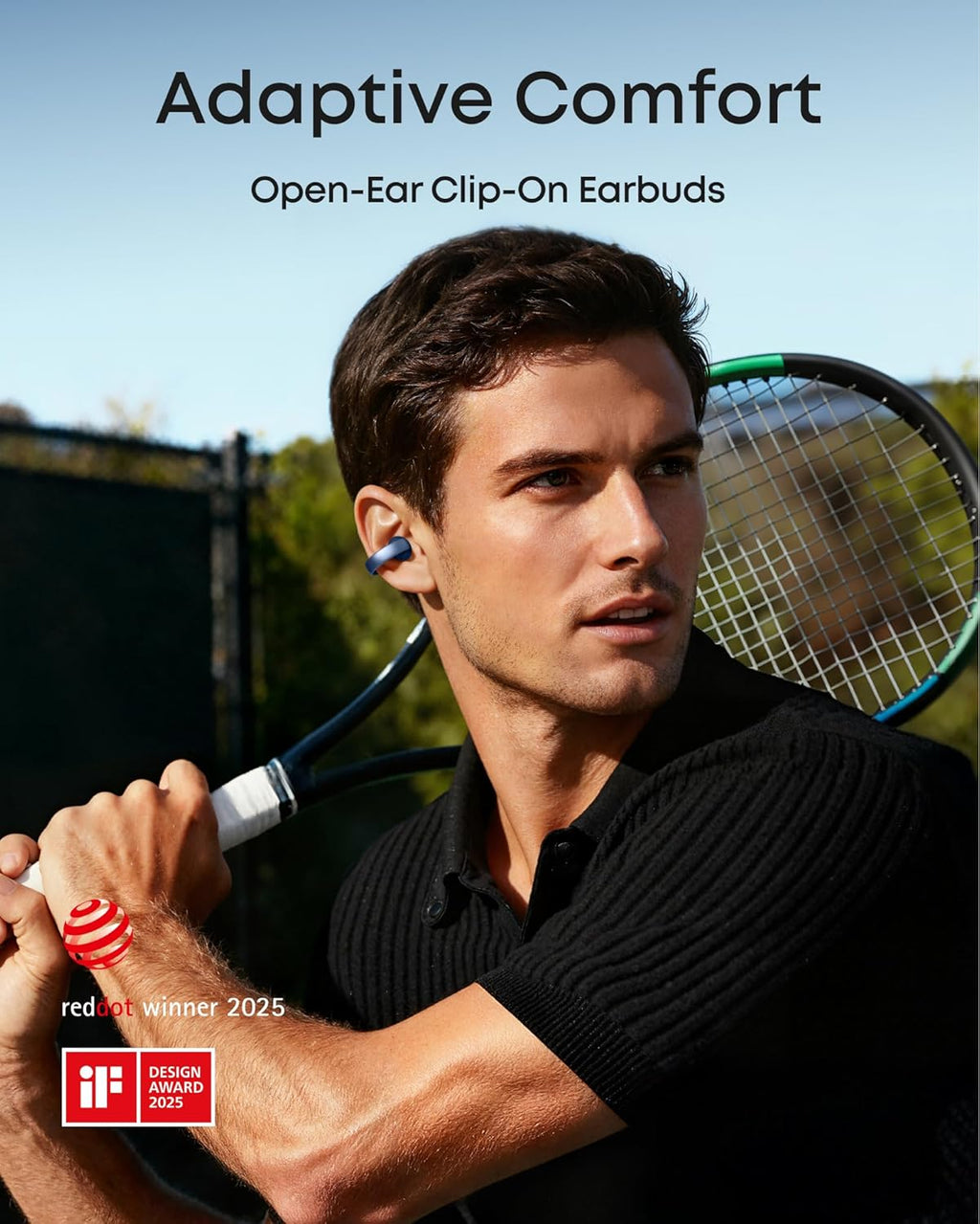 Soundcore AeroClip by Anker, Open-Ear Earbuds, Clip-On Headphones, Adaptive Comfort, Clear Calls with 4 Mics and AI, Stable Fit, 12mm Drivers for Powerful Bass, Hi-Res, Open-Ring Design