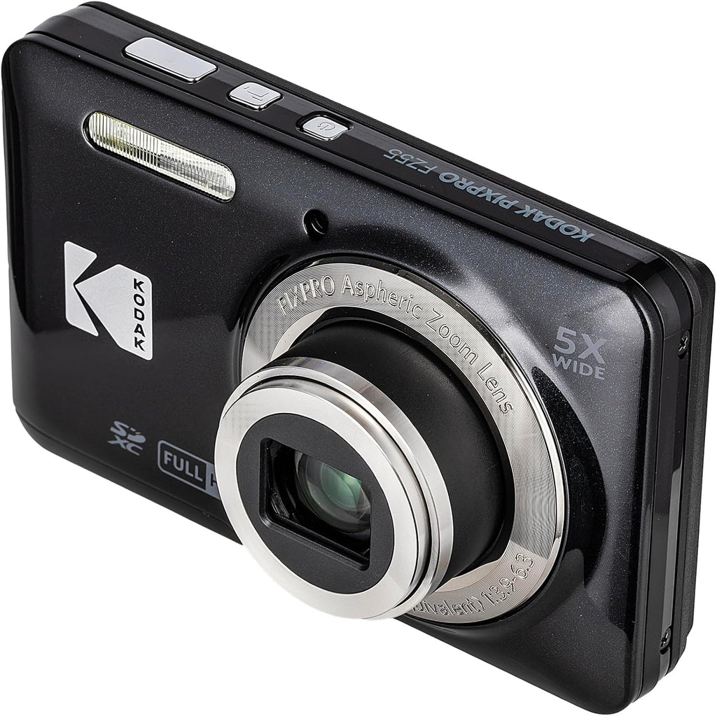 Kodak PIXPRO FZ55 Digital Camera (Black) | 16MP Sensor, 5X Optical Zoom, 28mm Wide-Angle Lens & Full HD Video | Great for Travel & Beginner Photography (FZ55BK) + 32GB Card + Case + Cleaning Cloth