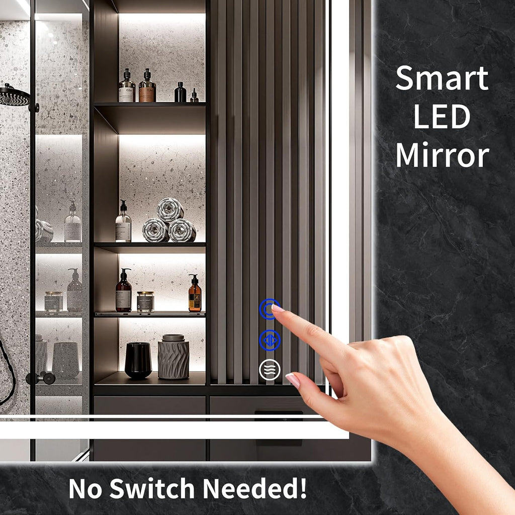 42"x24" LED Bathroom Mirror with Anti-Fog, Stepless Dimmable Lights, 3 Color Modes, Shatter-Proof Tempered Glass,Waterproof Design