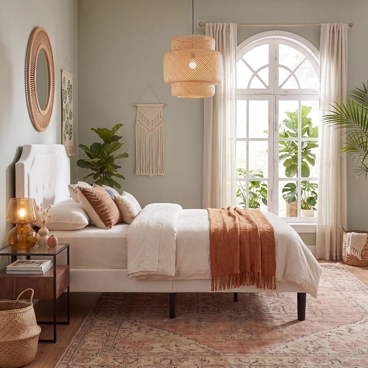 VECELO Queen Size Velvet Bed Frame with Headboard, Upholstered Platform Bedframe with Strong Wooden Slats, No Box Spring Needed, Easy Assembly,Off White