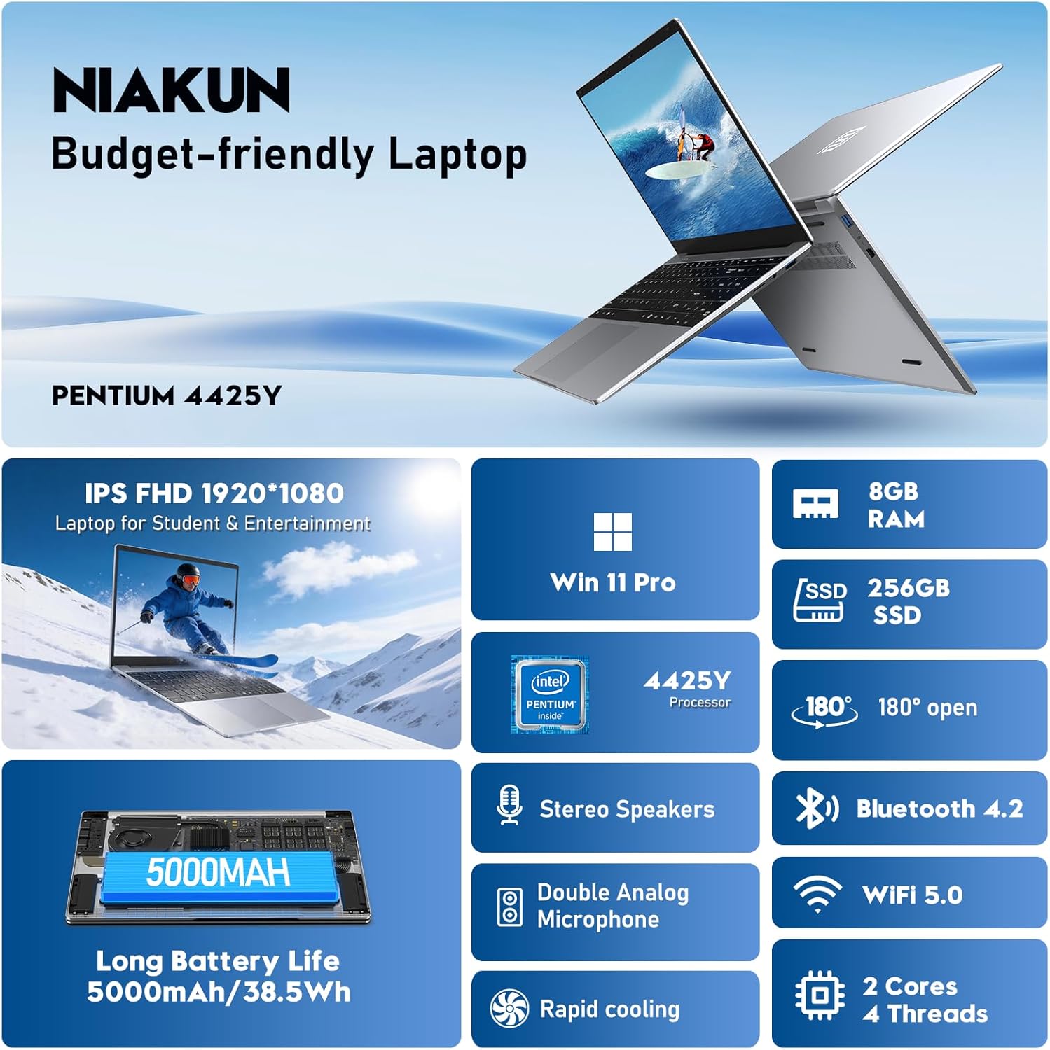 2026 Laptop Computer,15.6 Inch Windows 11 Pro Laptops with Microsoft Office,8GB RAM 256GB SSD,Intel Pentium Process,6H Battery,Mini HDMI,cam|Mic,Portable Thin for College Student Kids Business Work
