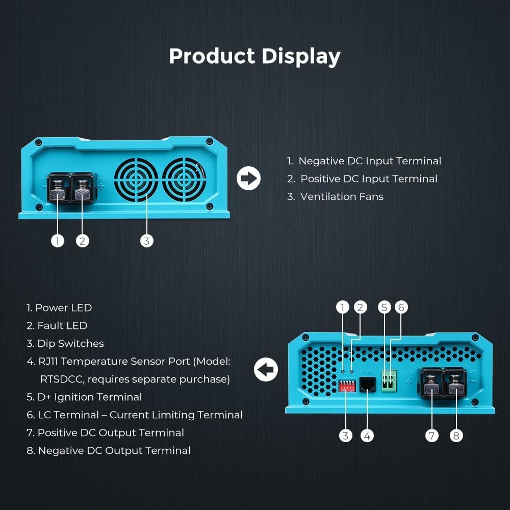 RENOGY REGO 12V 60A DC-DC Battery Charger with LiFePO4 Activation, Waterproof Smart Battery Charger Compatibility with Flooded, Gel, AGM, and Lithium Batteries for RV Marine Truck All Weather