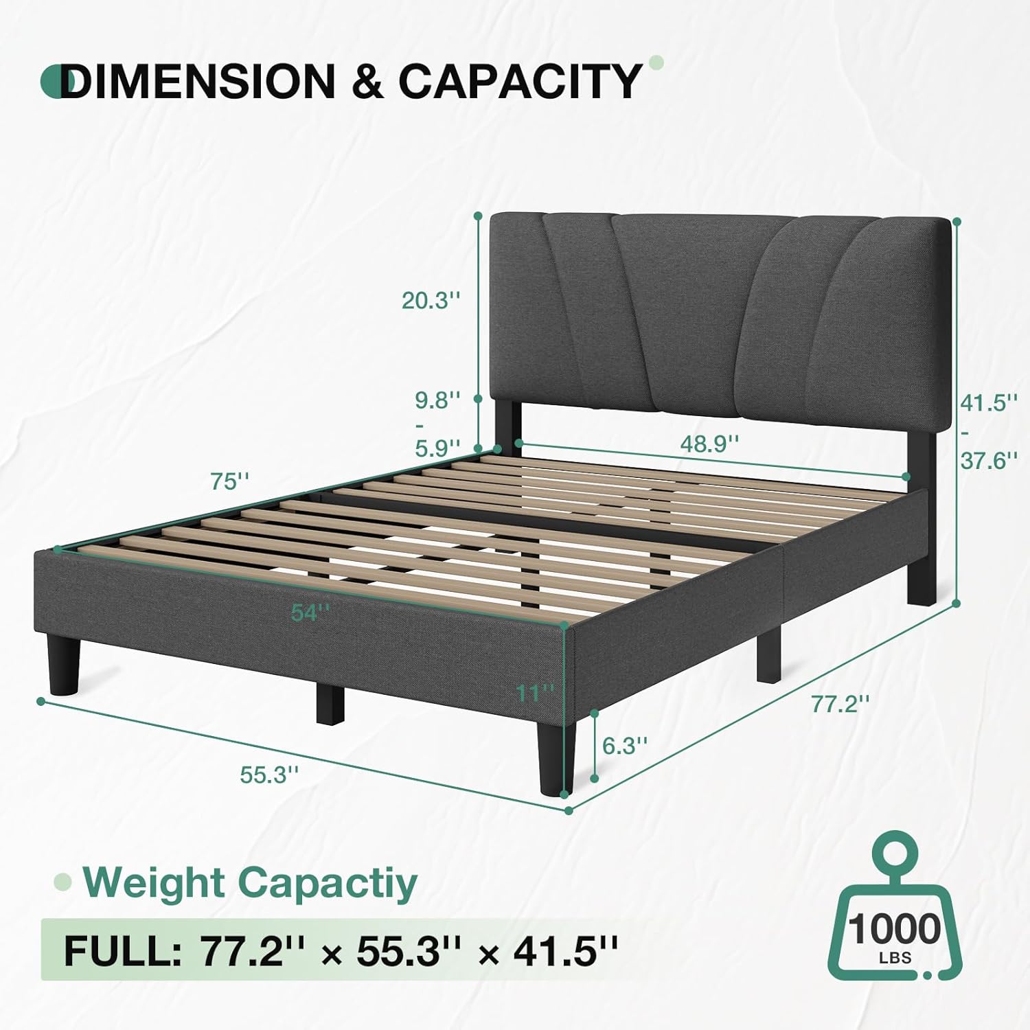 Novilla Full Bed Frame Upholstered Platform Full Size Bed Frame with Adjustable Headboard, Strong Weight Capacity, No Box Spring Needed, Easy Assembly, Grey