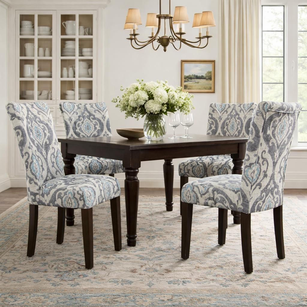 HomePop Parsons Classic Upholstered Accent Dining Chair, Set of 2, Suri Blue