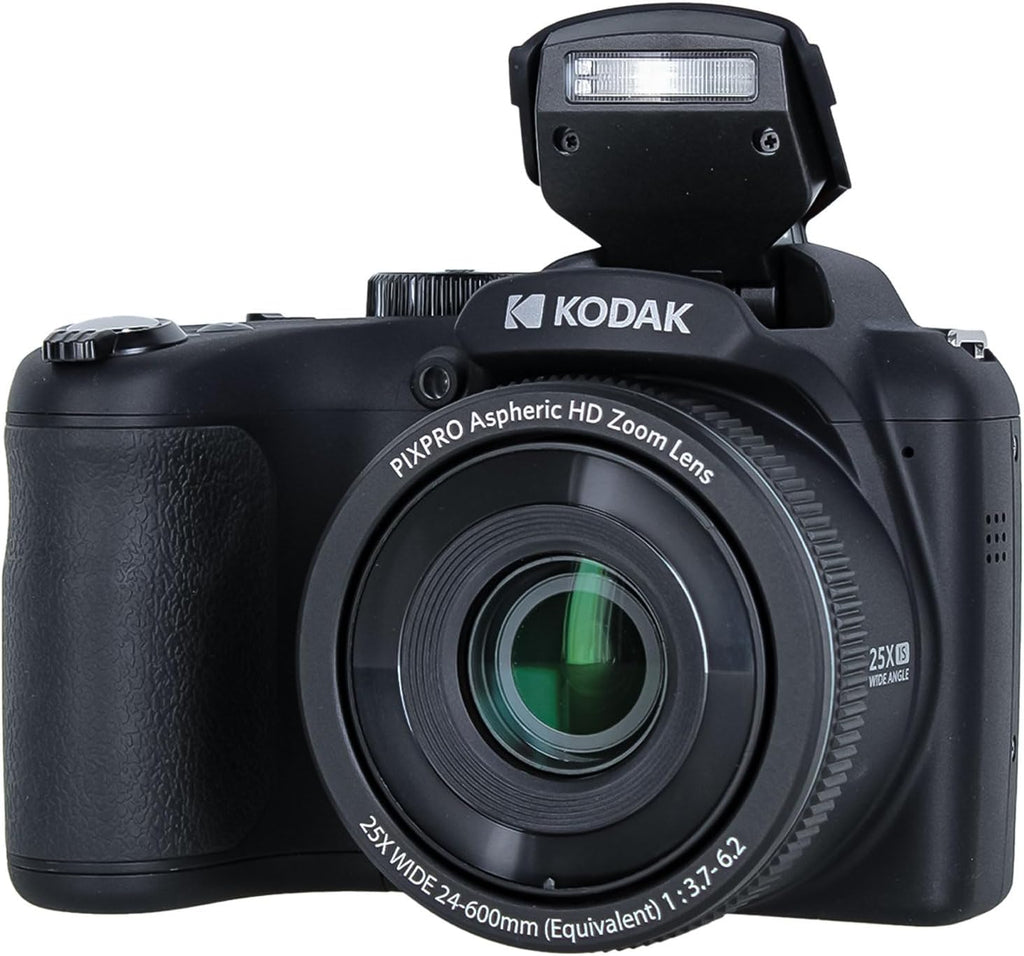 Kodak Pixpro AZ255 Digital Camera in Black (AZ255BK) Bundle Including: 128 GB Memory Card, Rechargeable Batteries, Case, Flexible Tripod, Neck Strap, Lens Caps, Full Cleaning Kit, More Accessories