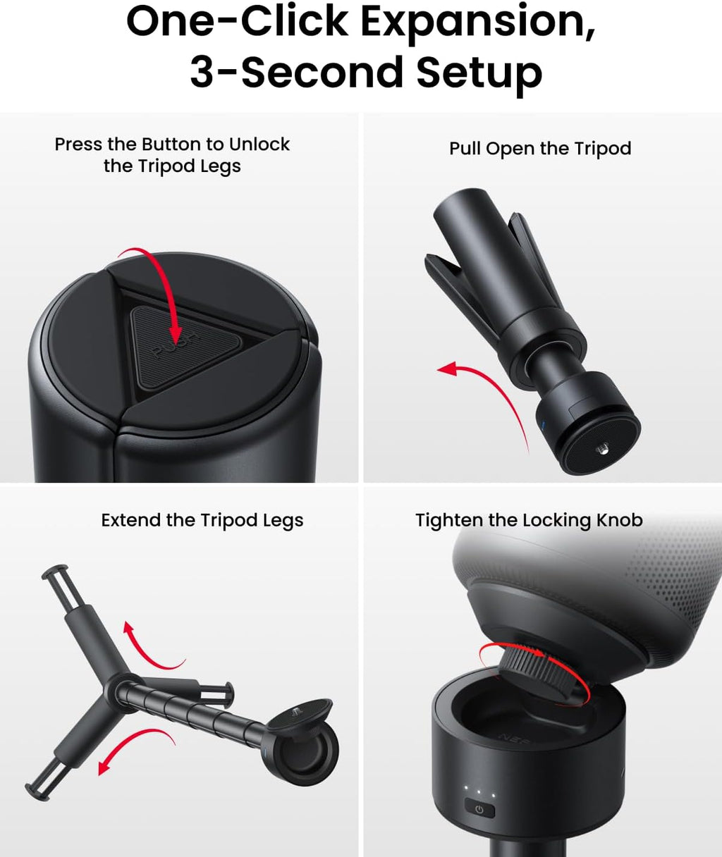 NEBULA Capsule Power Bank Tripod, Up to 2H Built-in Battery, Adjustable Height from 215mm to 840mm, 0-90 Degree Adjustable Viewing Angle, 3s Easy Setup, for The Capsule Series (Only Tripod)