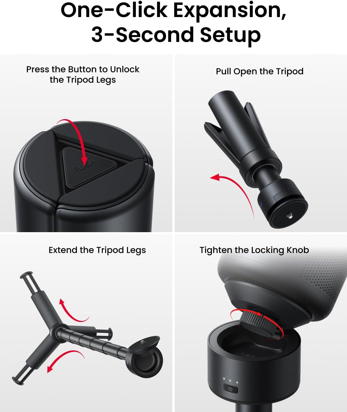 NEBULA Capsule Power Bank Tripod, Up to 2H Built-in Battery, Adjustable Height from 215mm to 840mm, 0-90 Degree Adjustable Viewing Angle, 3s Easy Setup, for The Capsule Series (Only Tripod)