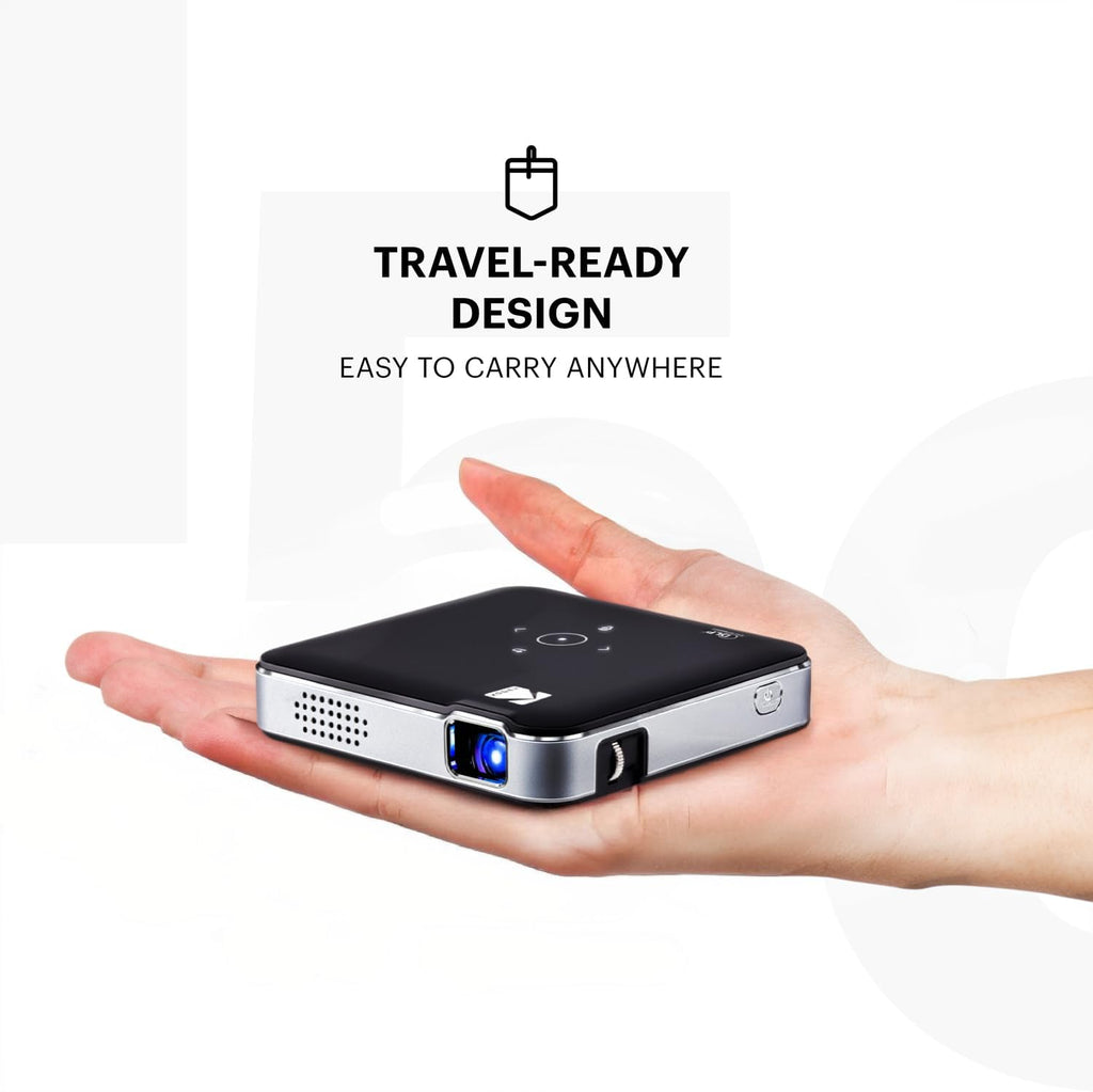 KODAK Luma 150 Pocket DLP Projector Kit - Black - 120-Inch Output for Portable Mini Movie Projector - Miracast & AirPlay Screen Sharing for Wireless Projection - 2.5-Hour Battery-Powered Unit