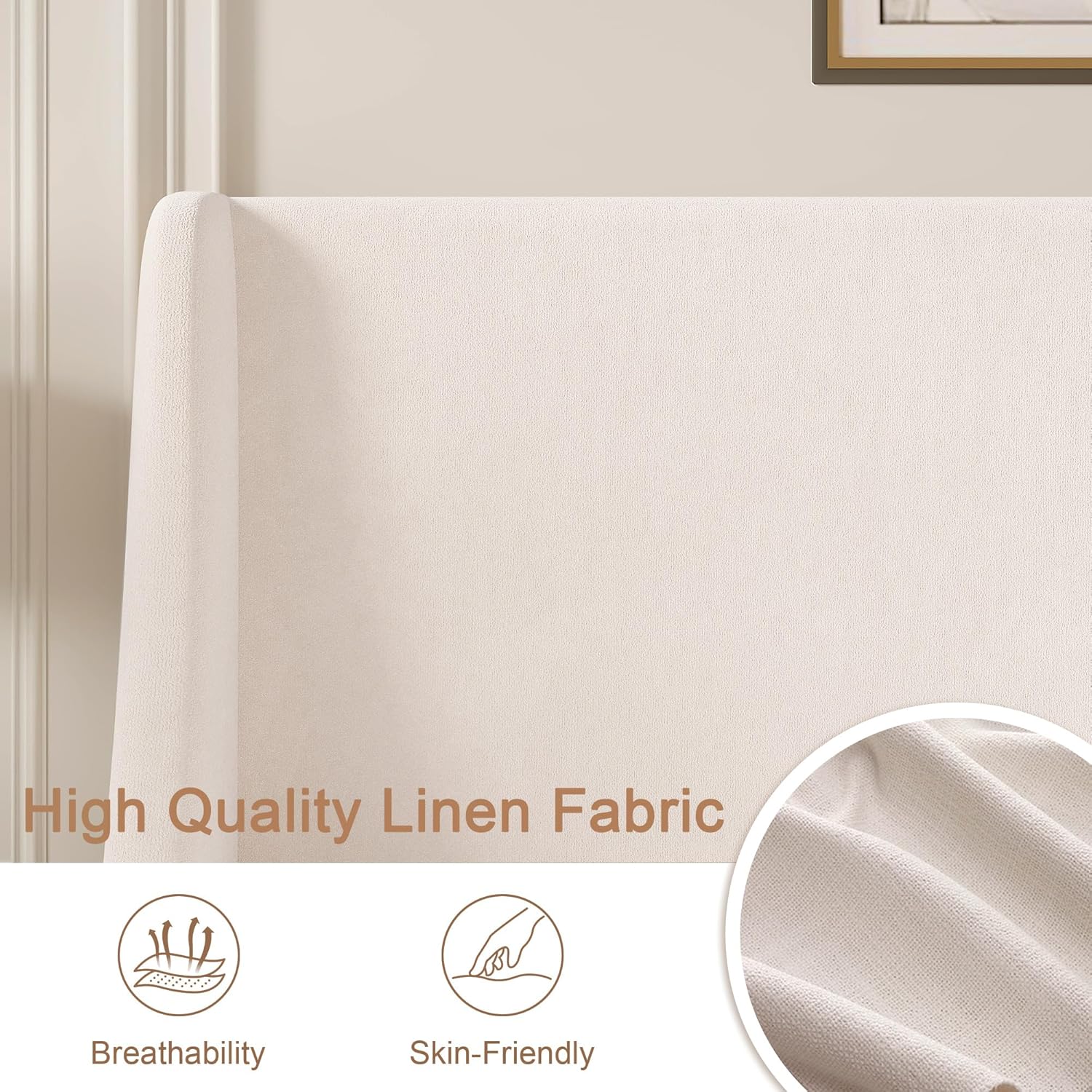 VECELO Queen Bed Frame with Upholstered Wingback Headboard, Heavy-Duty Platform Bedframe with Charging Station, Wooden Slats, No Box Spring Needed, Beige