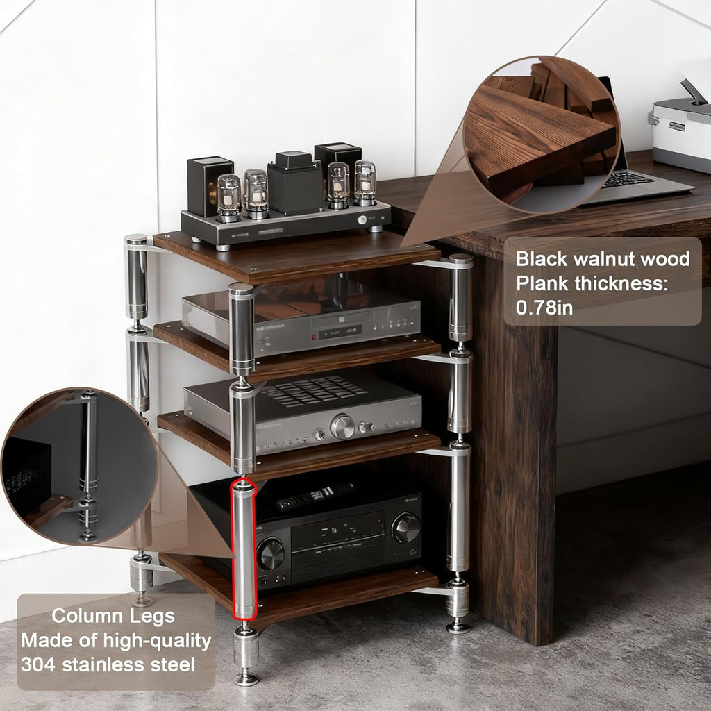 3-Tier AV Media Stand, Heavy Duty Audio Rack with Shock-Absorbing Foot pegs, Open Design av Stand, Multi-Layer Stereo Equipment Rack for Home, Office, Theater (Black, 3-Tiers)