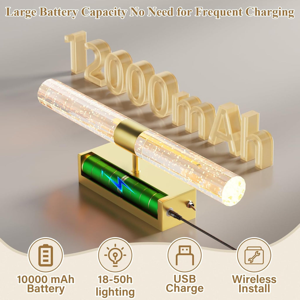 camuucci Battery Operated Wall Sconces Set of 2 Rechargeable Battery Powered Wall Light with 12000mAh Not Hardwired Dimmable Wall Lamp Fixtures for Bedroom Living Room Gold 15.3 Inches