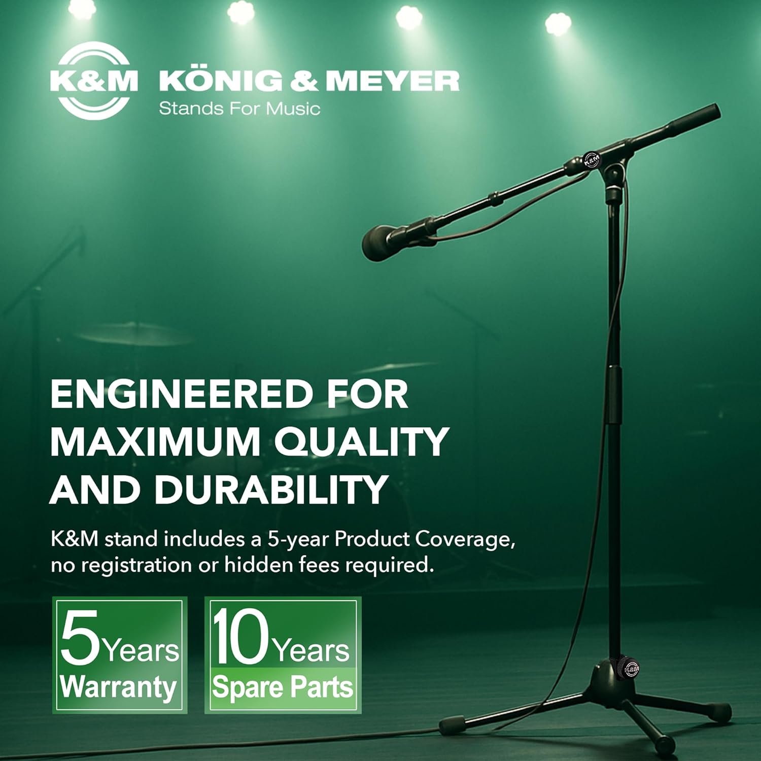 K&M König & Meyer 21090.500.55 Tripod Microphone Stand - Adjustable Telescoping 2-Piece Boom Arm - Professional Grade - Heavy Duty with Folding Leg Base - German Made Black