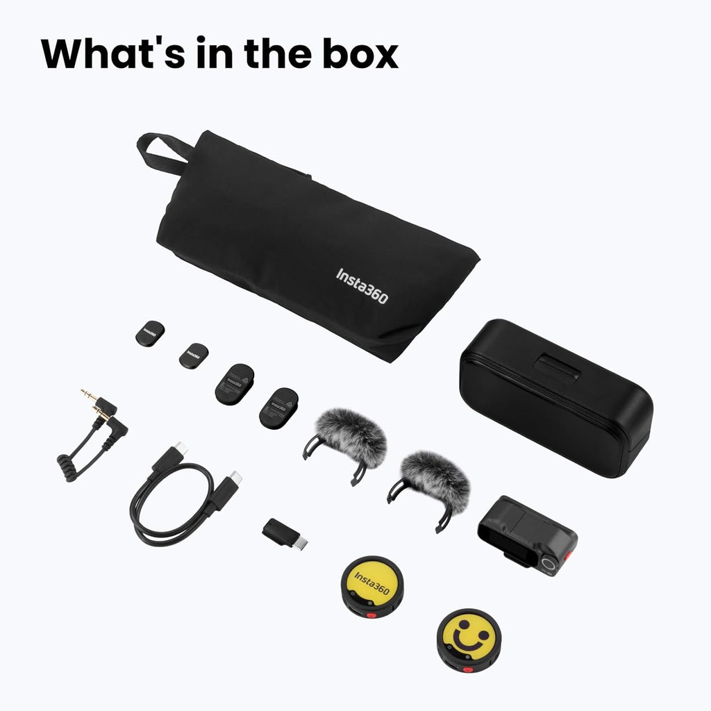 Insta360 Mic Pro (2 TX + 1 RX + Charging Case), Wireless Mini Lavalier Microphone for iPhone/Camera/Android, Video Recording, Vlogging, Bluetooth, Customizable E-Ink Display, 3-Mic Array, 30hrs Use