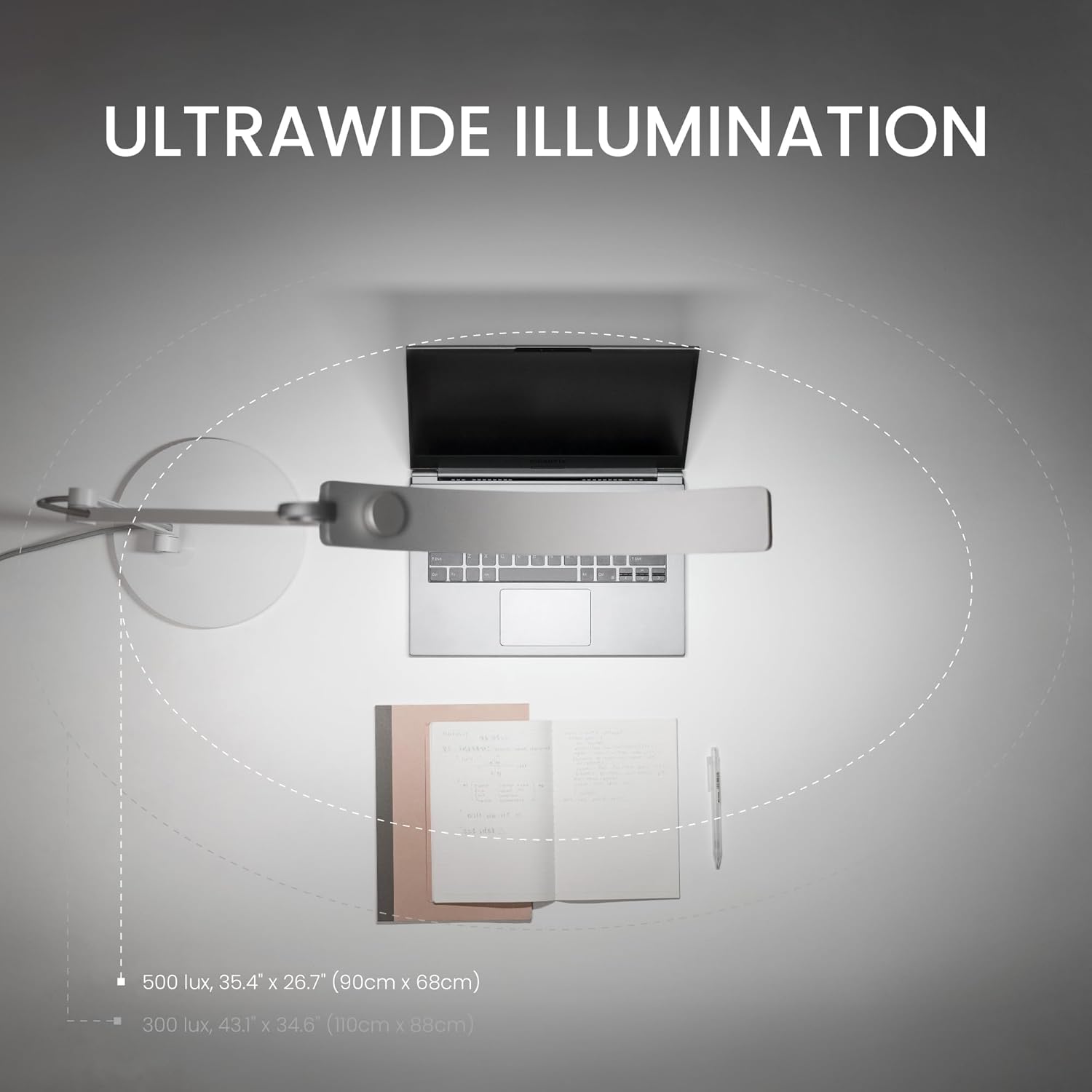 BenQ e-Reading Desk Lamp - Ultrawide and Bright Lighting, Dimmable, Dual Smart Mode, Adjustable Arm, Auto-dimming, High CRI, Eye-Caring Lamp for Home Office, Reading, Study, Craft, Matte Silver