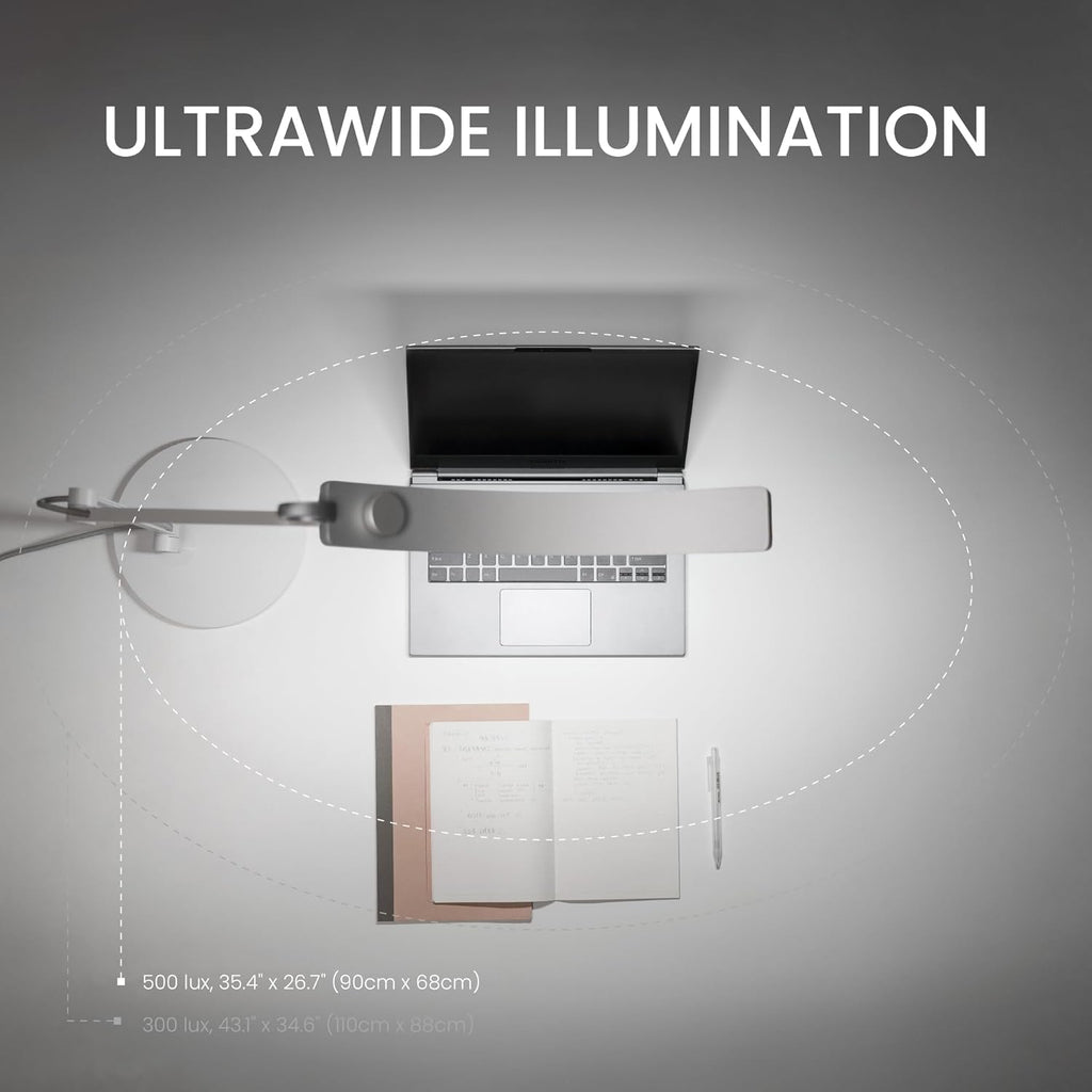 BenQ e-Reading Desk Lamp - Ultrawide and Bright Lighting, Dimmable, Dual Smart Mode, Adjustable Arm, Auto-dimming, High CRI, Eye-caring Lamp for Home Office, Reading, Study, Craft, Matte Blue.