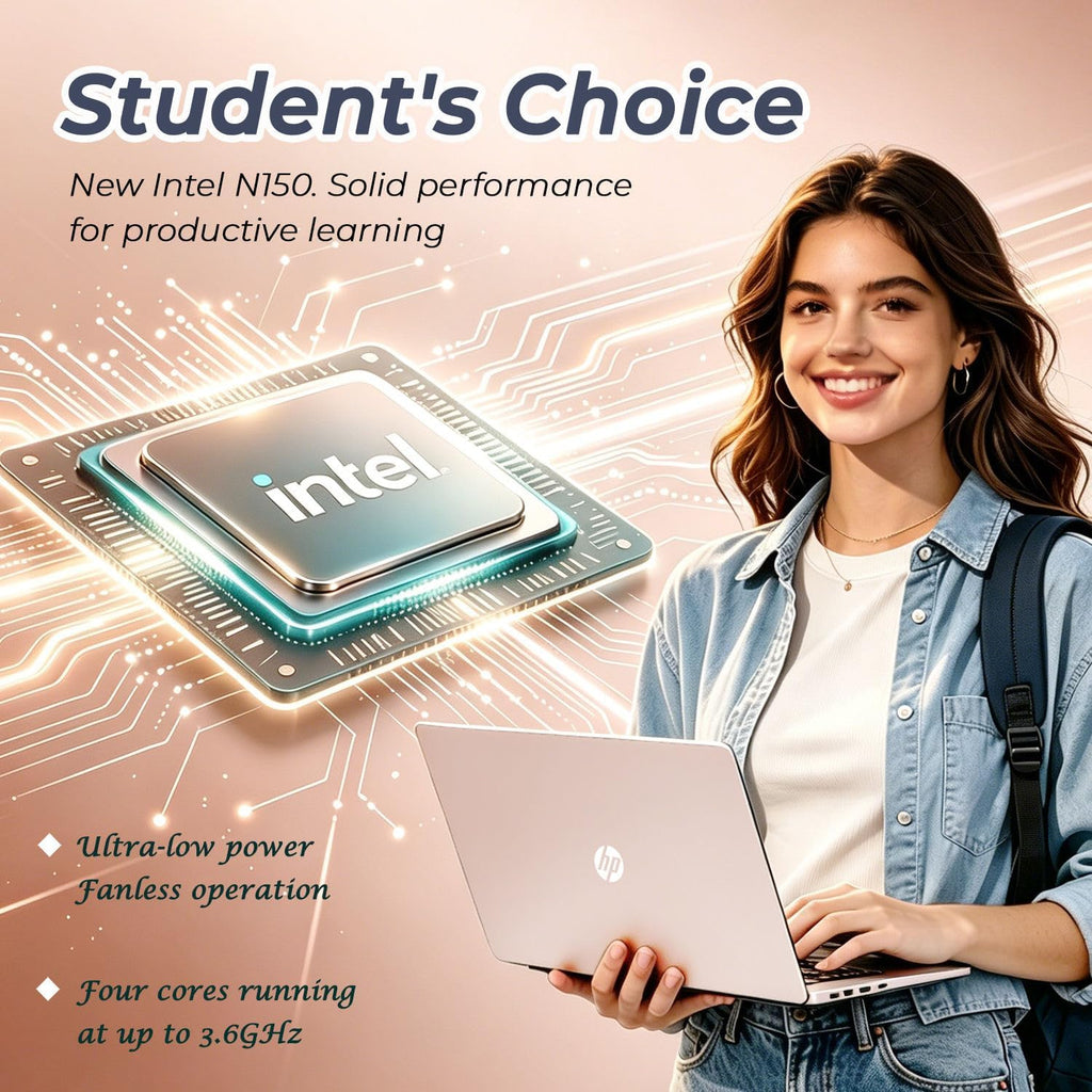 HP 14″ Rose Gold Lightweight Laptop • Microsoft 365 & Copilot AI • Intel 4-Core N150 CPU • 4GB RAM Memory & 128GB SSD + 1TB Cloud Storag • Windows 11 • Portable Student Laptop