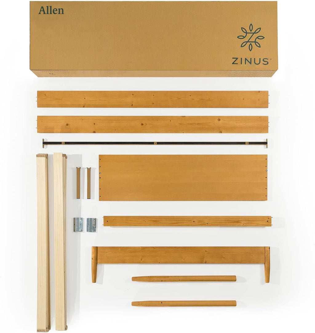 Zinus Allen Mid Century Wood Platform Bed Frame, Solid Wood Foundation, Wood Slat Support, No Box Spring Needed, Easy Assembly, Queen